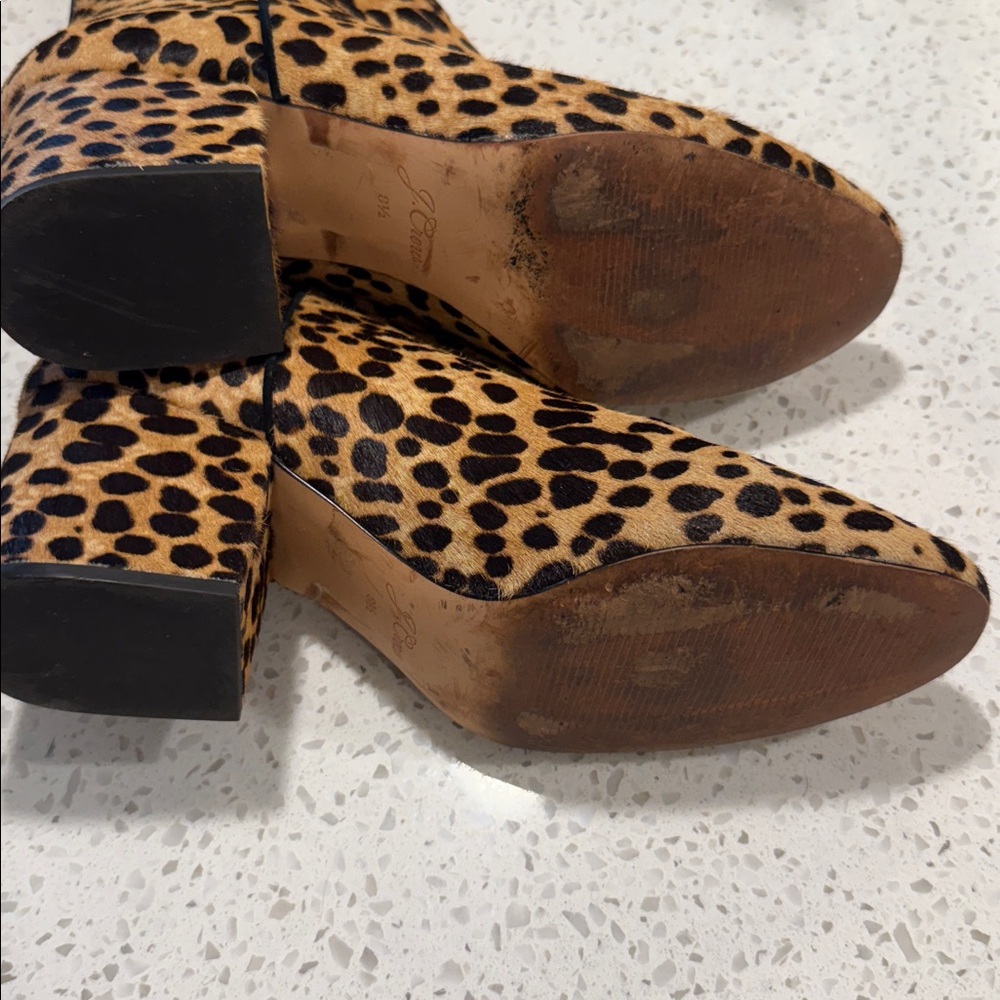 J. Crew Sadie Leopard Print Calf Hair Almond Toe Boots SZ 8.5 - Picture 3 of 7